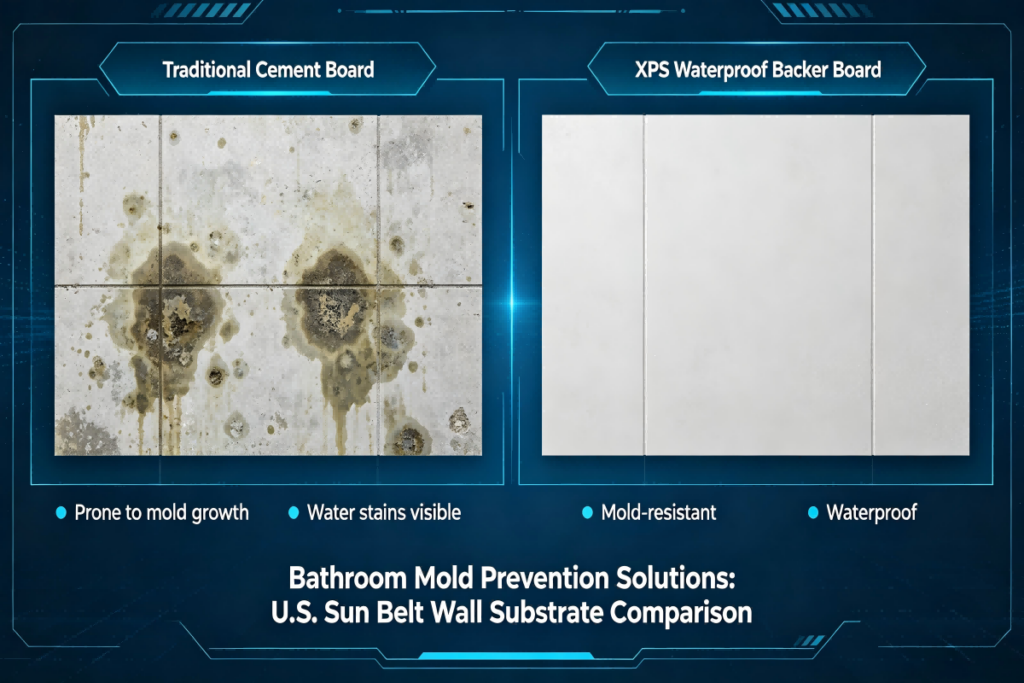 Grade 0 mold-resistant XPS tile backer board for U.S. Sun Belt wet area waterproofing projects