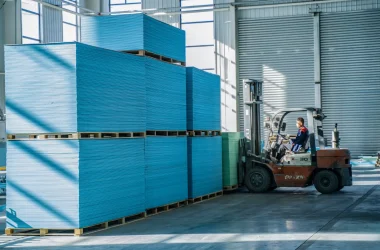 title backer pro waterproof backer board warehouse logistics forklift moving pallets of finished panels 1